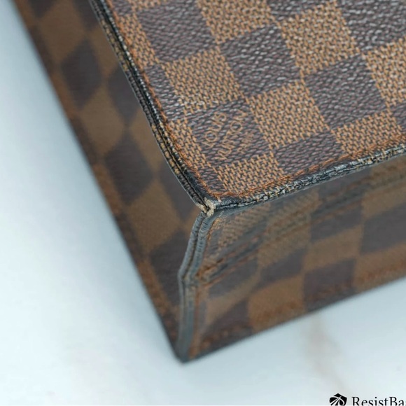 LV Sac Plat tote bag in the Damier Ebène canvas and brown leather trim - Picture 8 of 16
